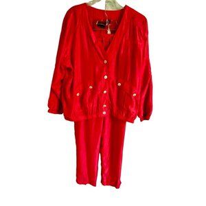 Mureli Red Washed Silk 2 Piece Jumpsuit Size Large NEW